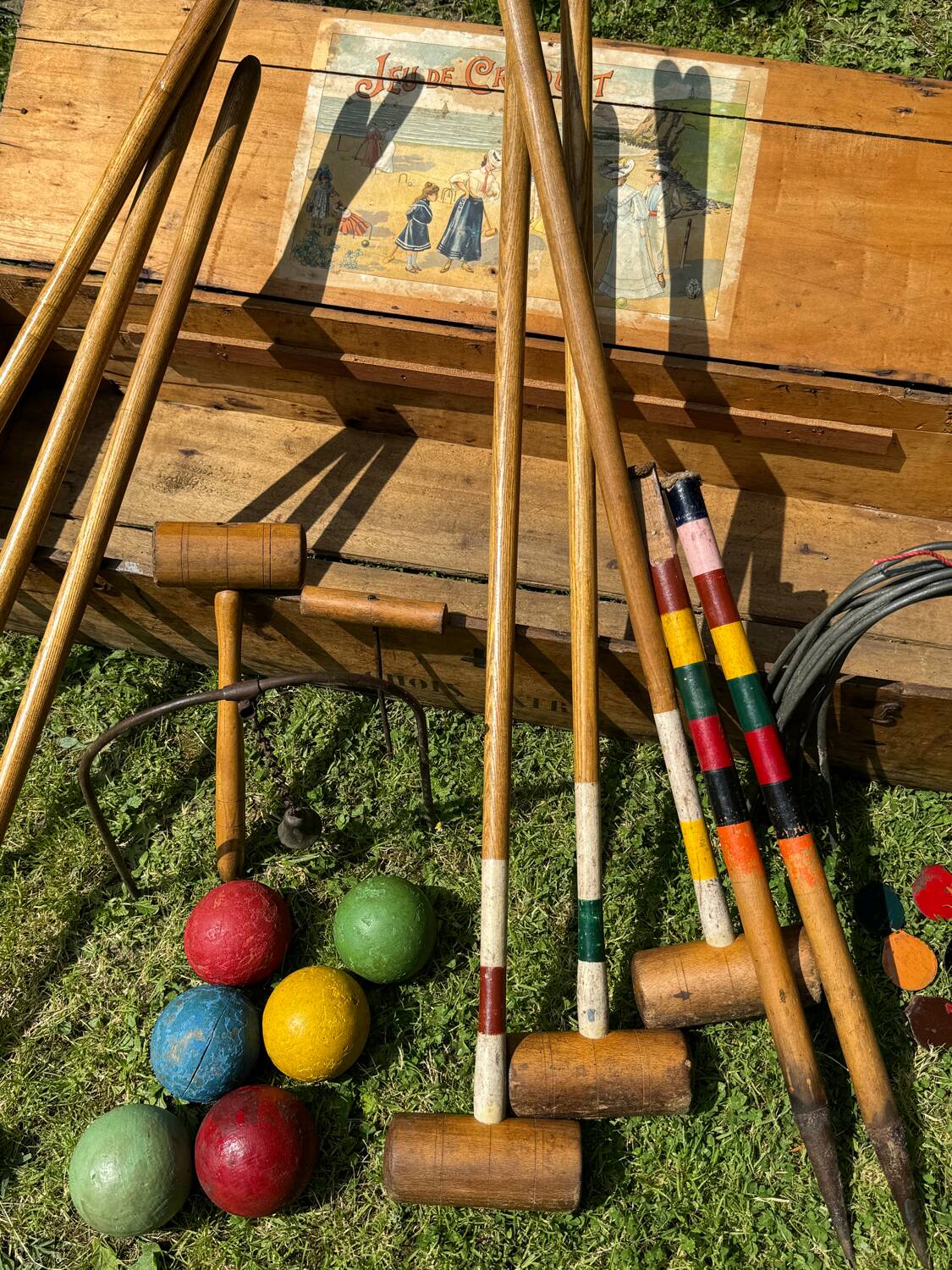 Old vintage wooden croquet game