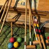 Old vintage wooden croquet game