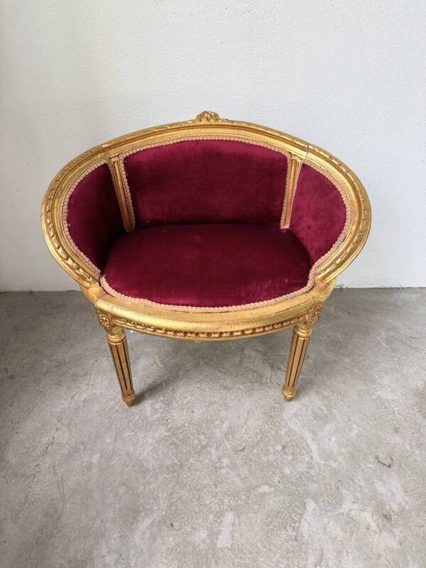 Fauteuil bois doré et velours rouge Louis XVI