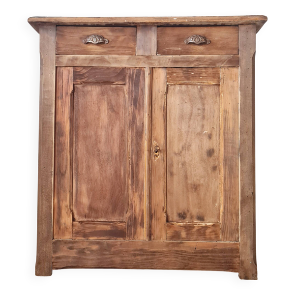 Buffet parisien bas ancien en bois patiné - intérieur fleuri