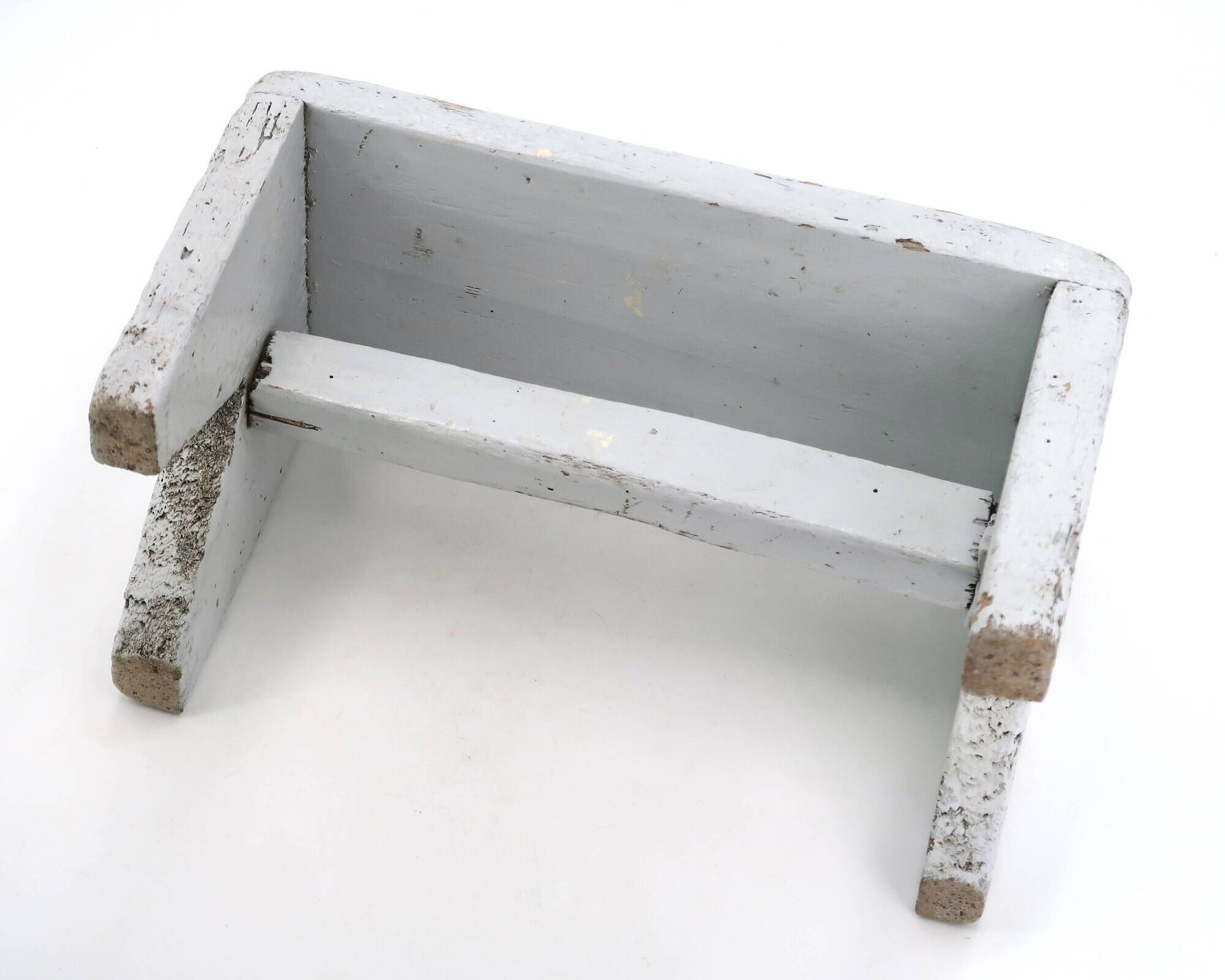 Small grey bench or wooden step stool, plant stand from the 1950s.