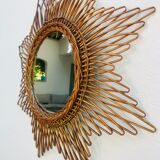 Ancient sun mirror in rattan 63 cm