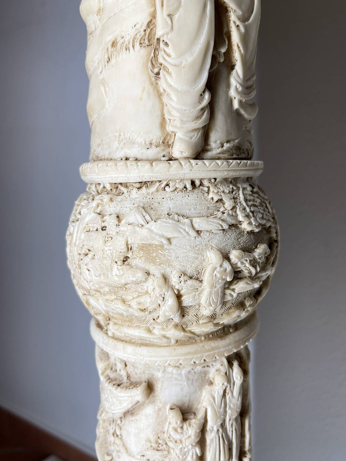 Chinese carved pedestal in faux ivory