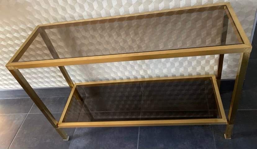 Console smoked glass and brass Italian design year 70 in the taste of nanda vigo