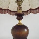 Vintage French Country Style Lamp Turned Wood Base & Hide Skin Shade