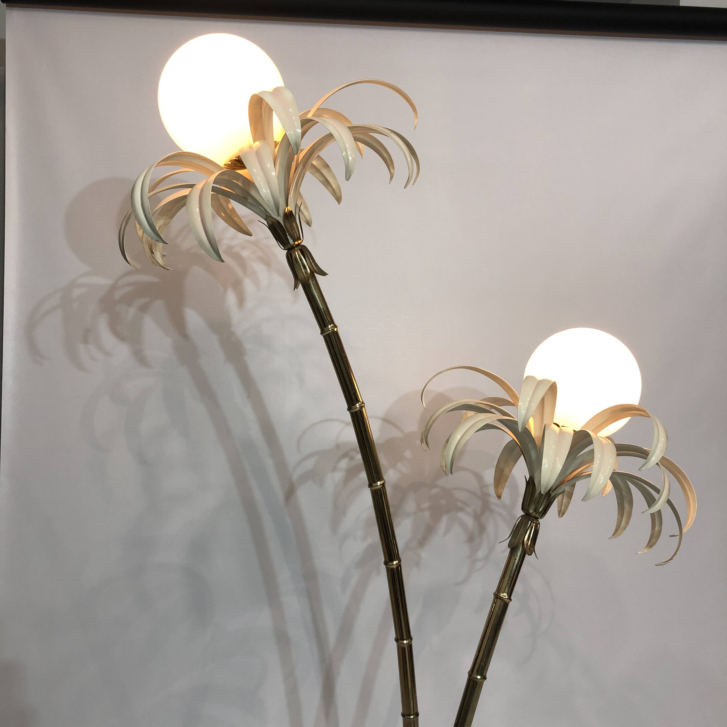 Two branch palm tree floor lamp 1970s italian hollywood regency brass