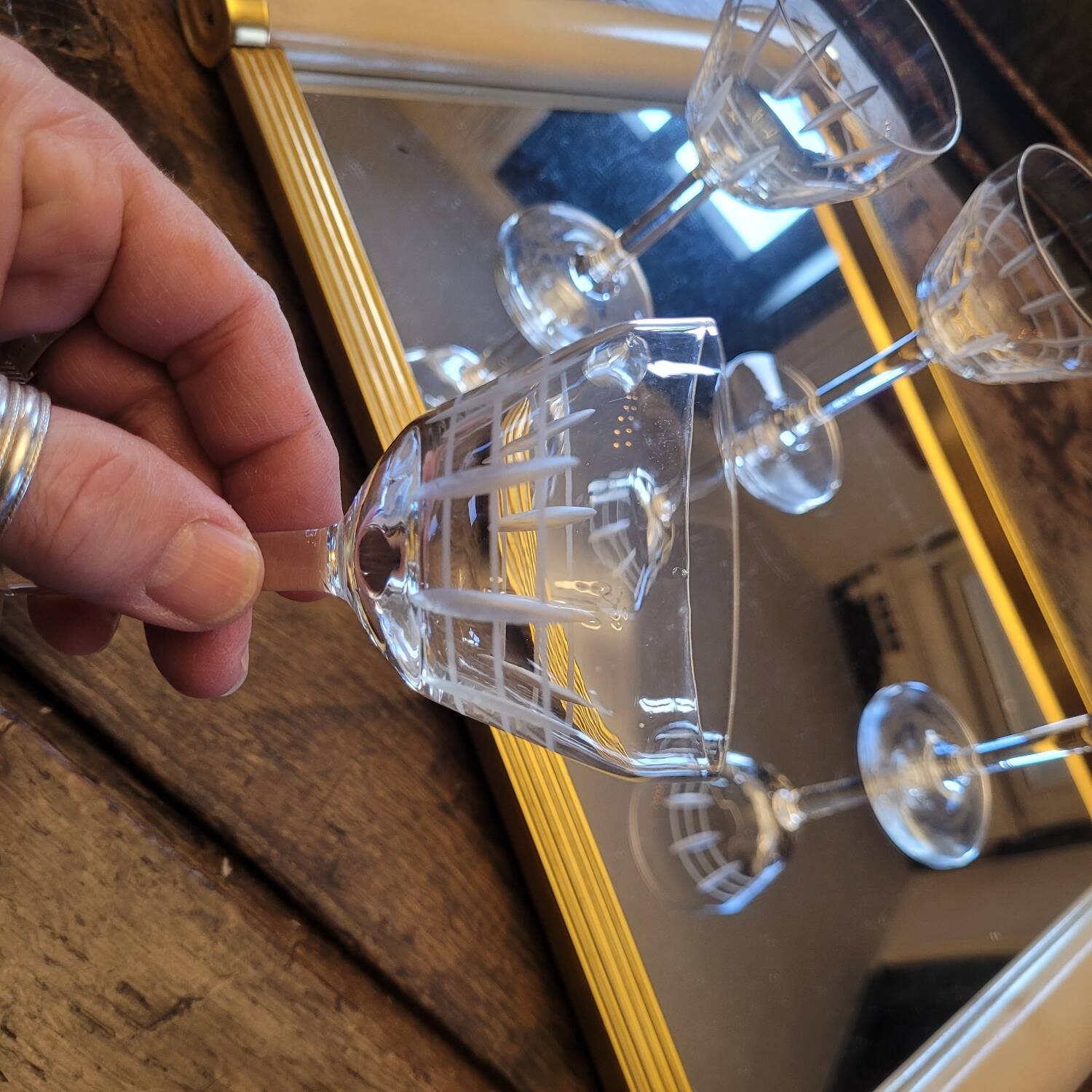 Set of 4 cut glass goblets – France 50s