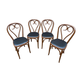 4 chaises de restaurant viennoise bois courbé simili cuir 60/70