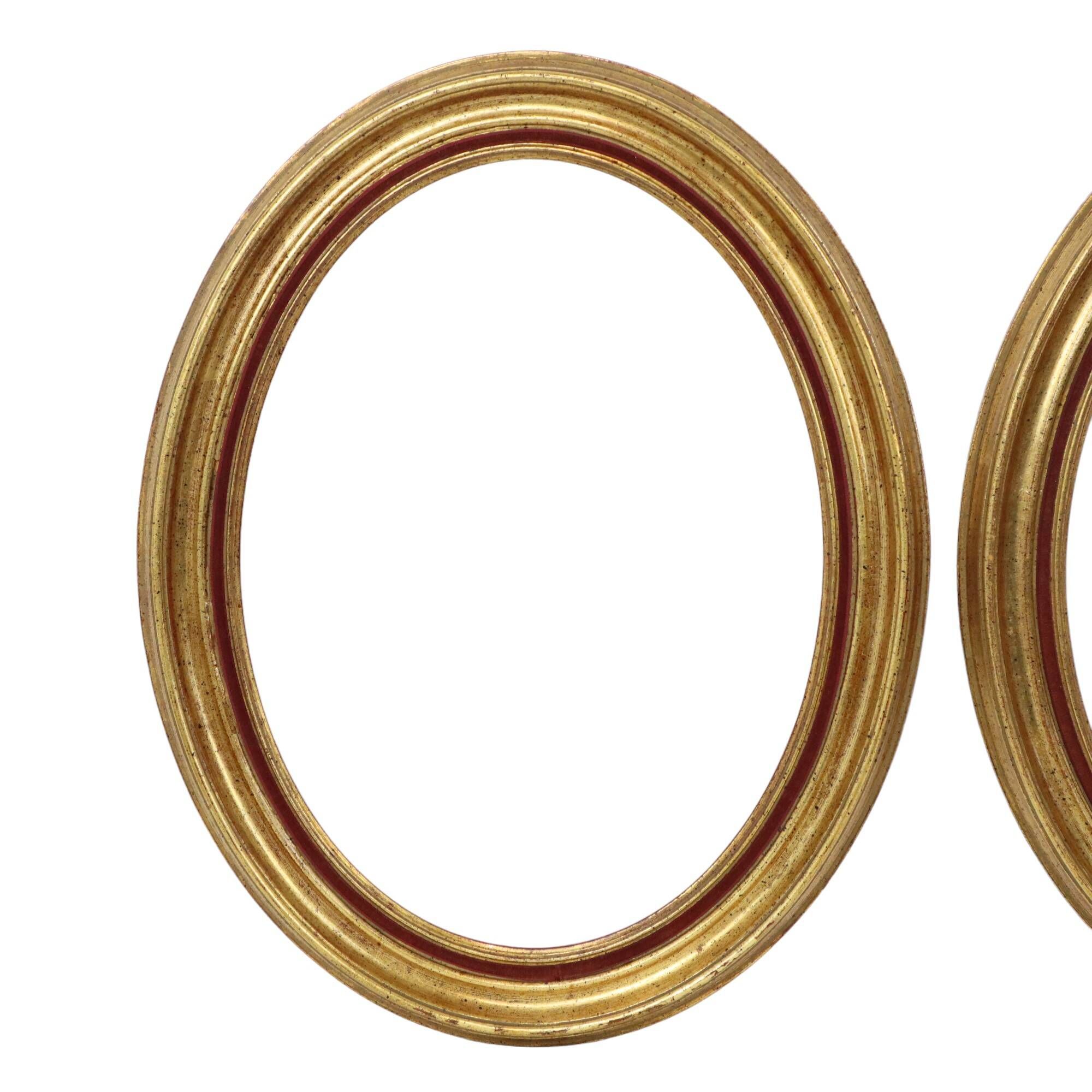 Pair Oval Gold Wooden Frames Classic Style Velvet 49x39cm