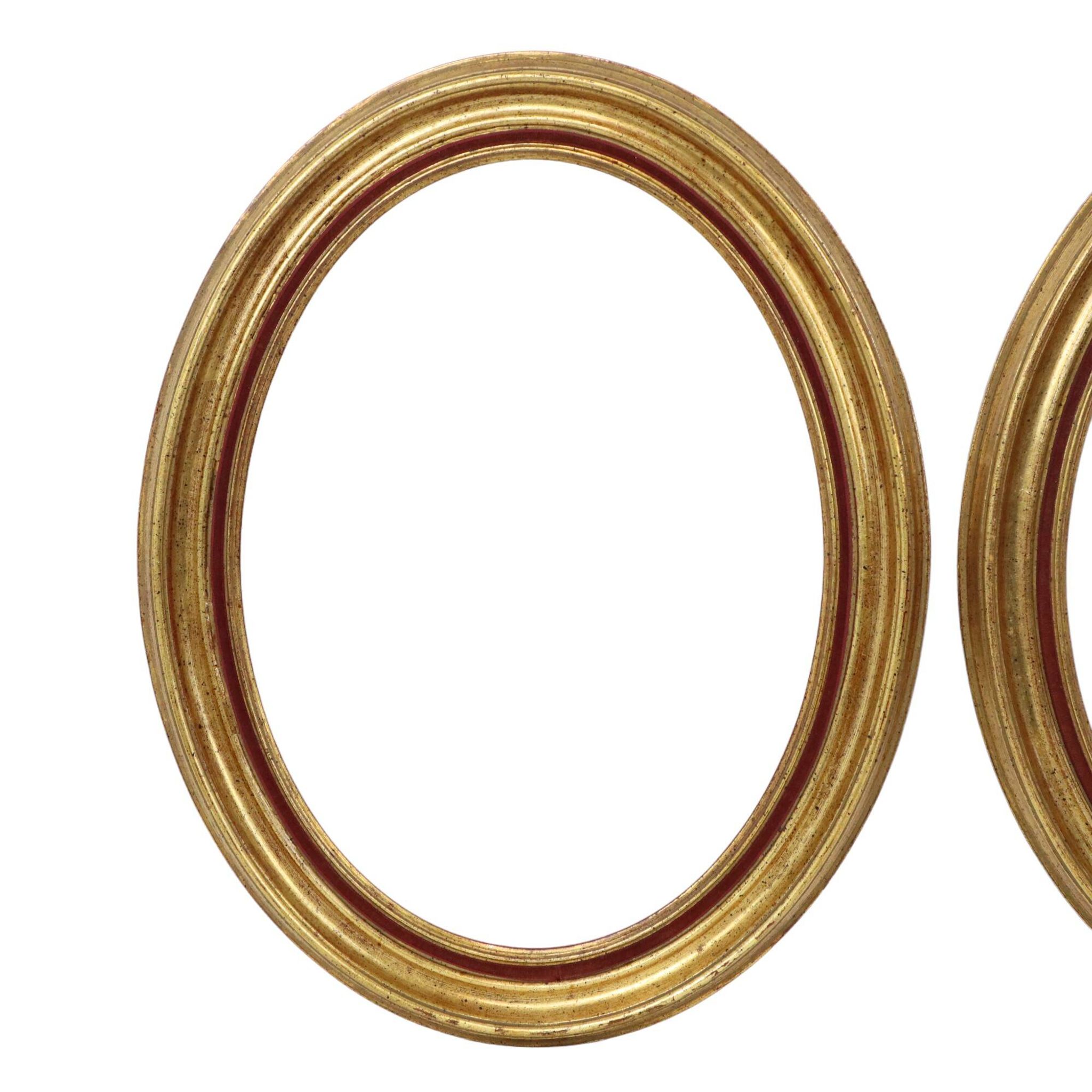 Paire cadres ovales en bois doré style classique velours 49x39cm