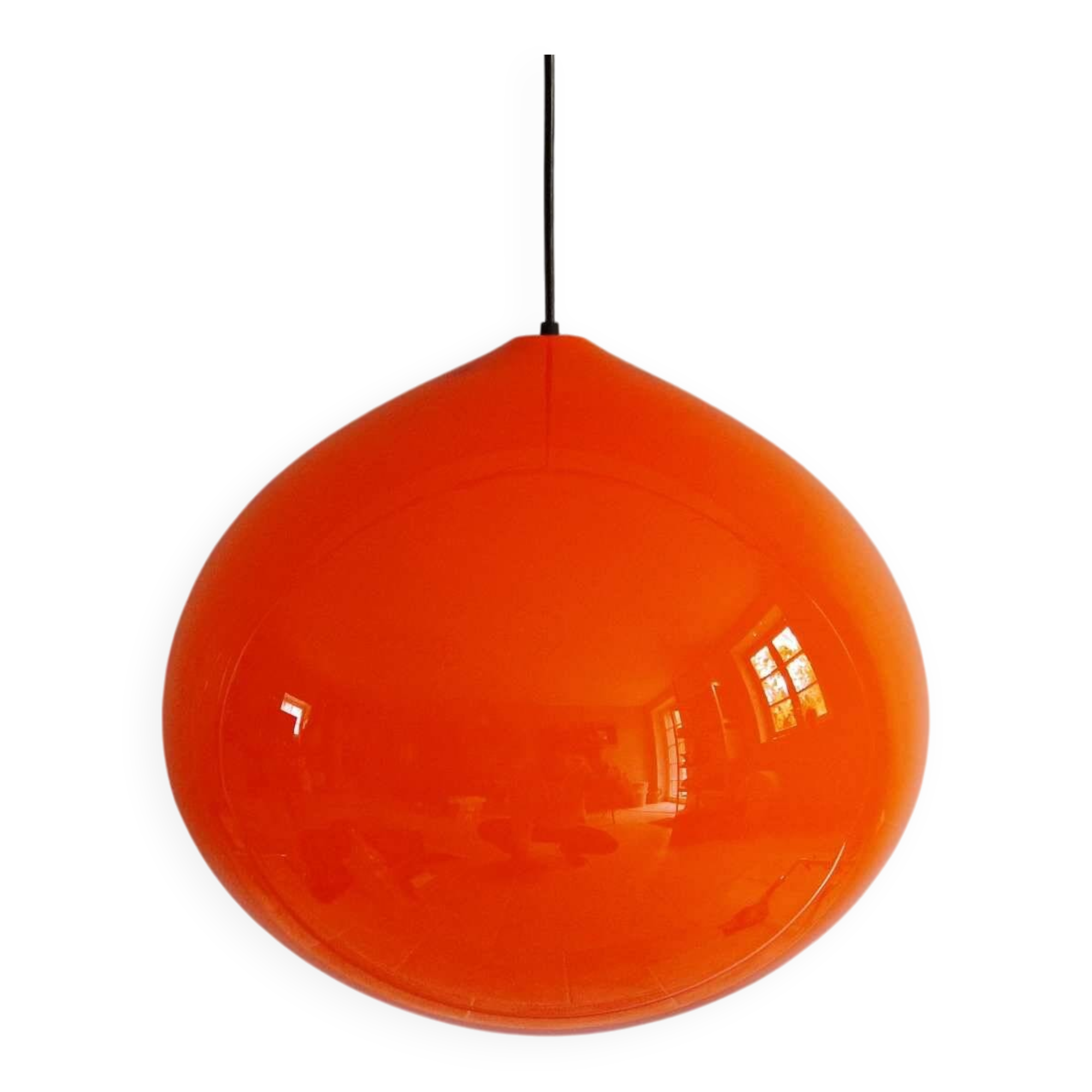 XXL onion pendant light in orange opaline, design Alessandro Pianon, Vistosi, 1960