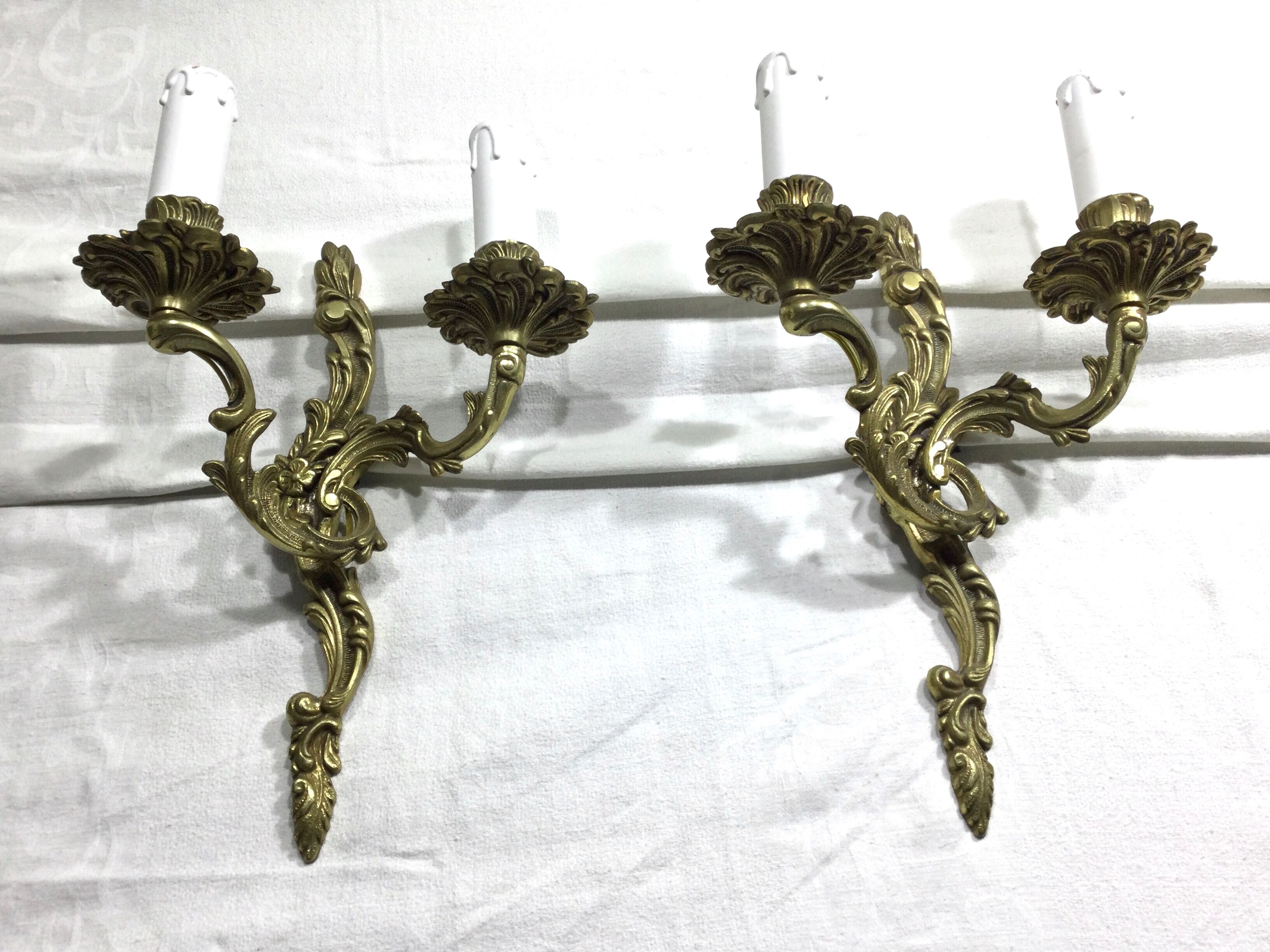 Pair of sconces bronze 2 lights louis xv style