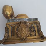 Bronze and crystal inkwell nineteenth Louis XVI and Marie-Antoinette medallion
