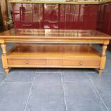 Coffee table with 2 drawers in solid cherry wood and glass.