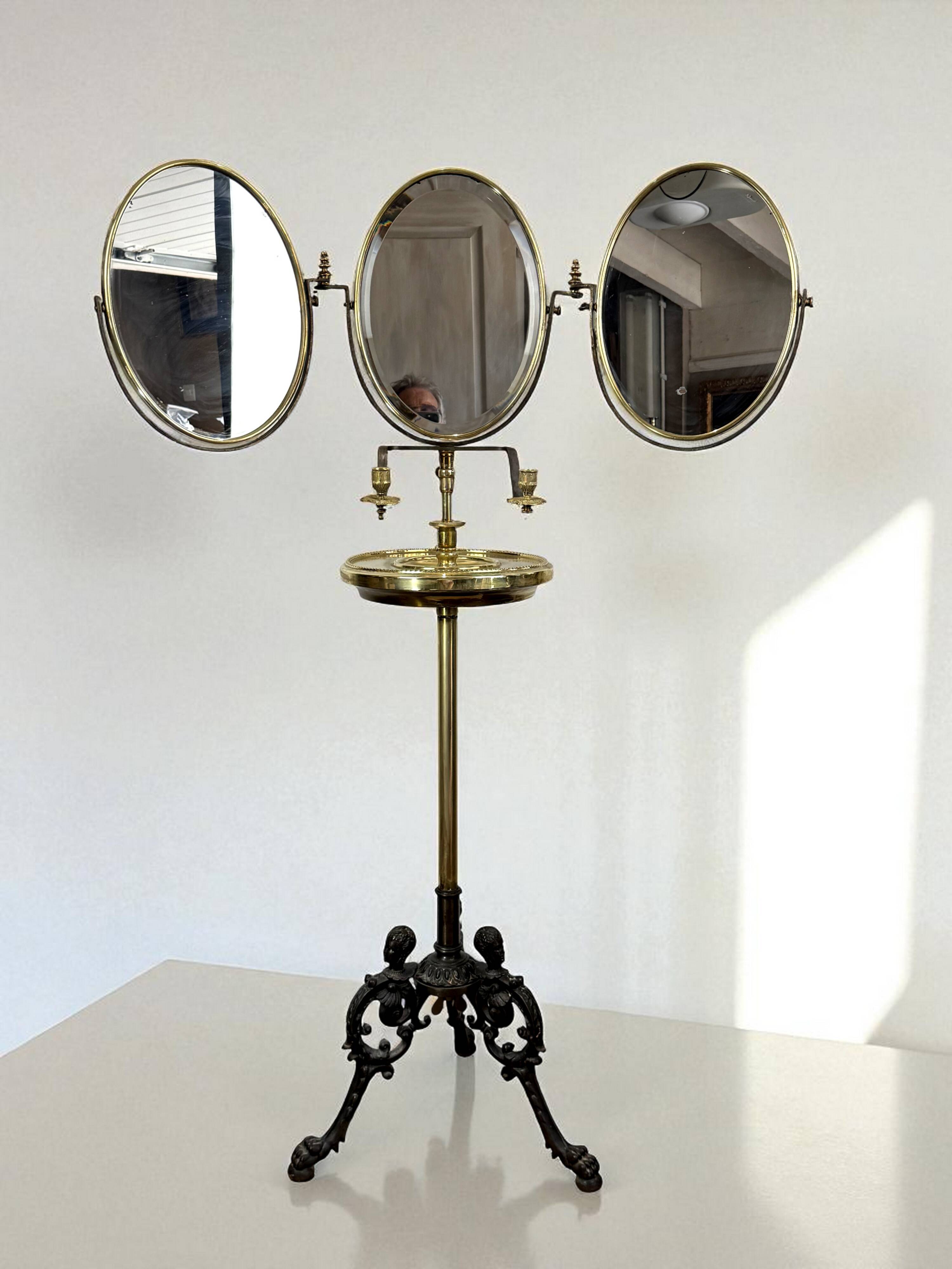 Miroir triptyque de barbier en laiton epoque napoleon iii réglable en haute