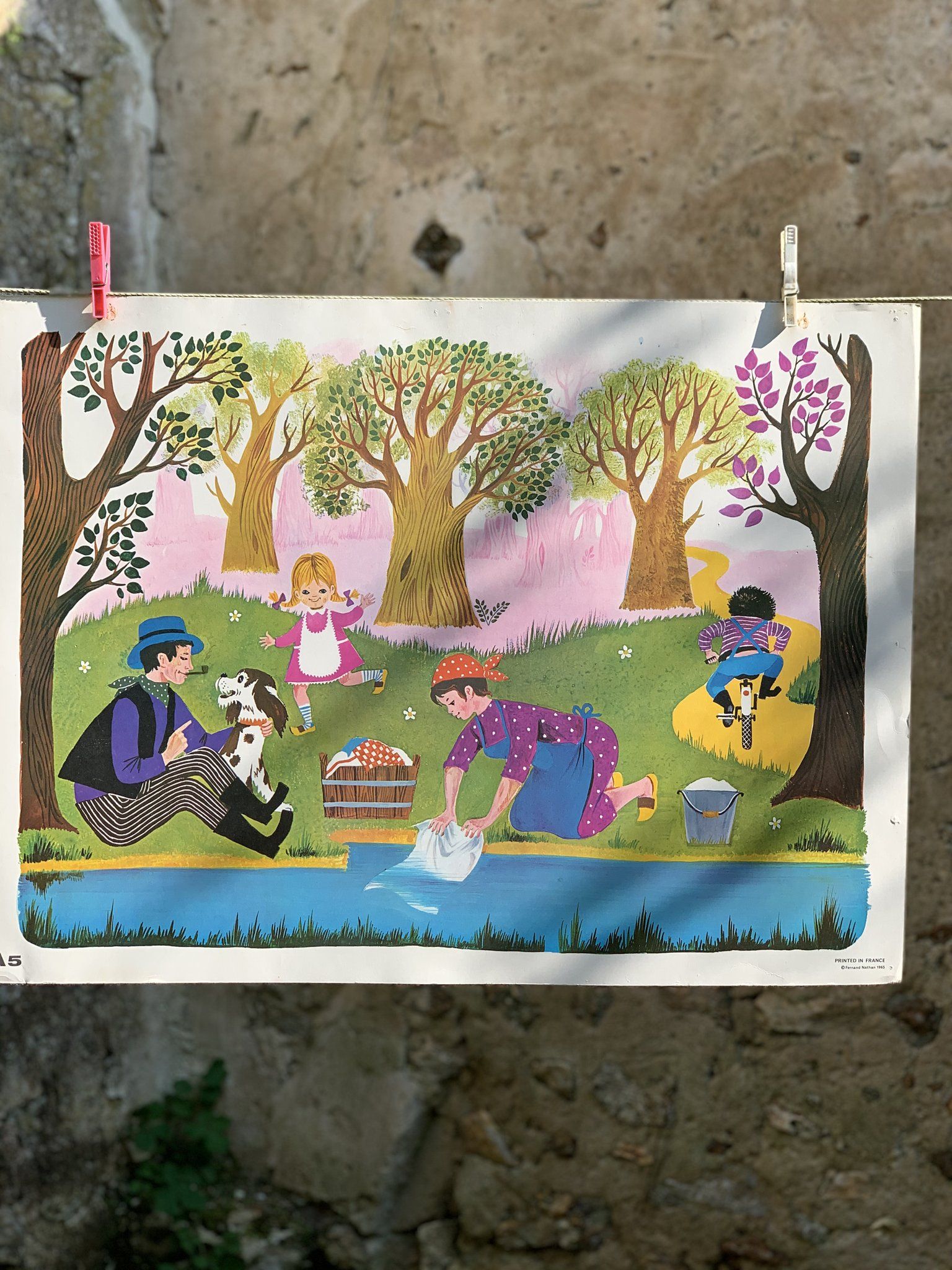 School poster Nathan Daniel and Valérie outdoor family life scene 1965