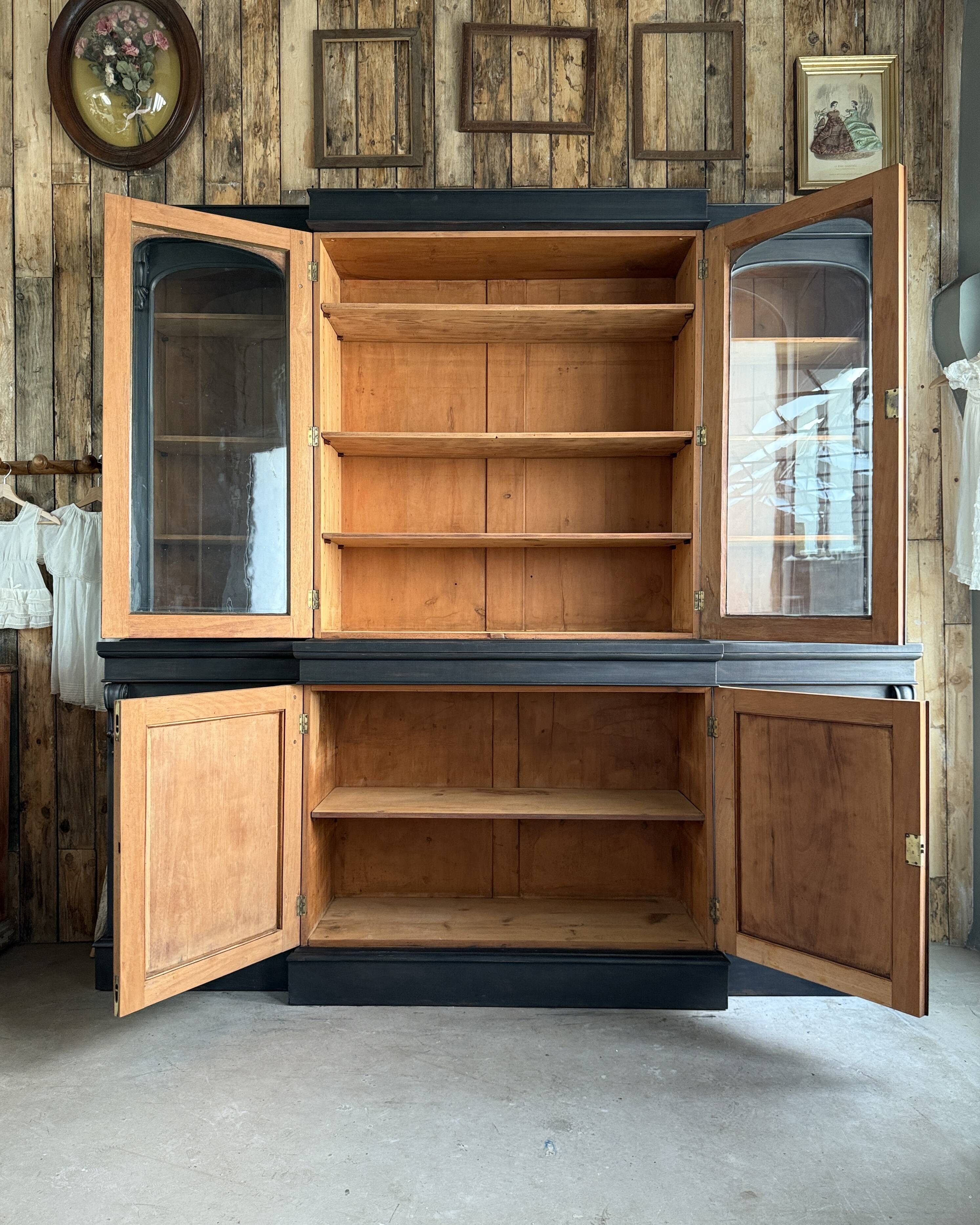 Large black patinated glass bookcase (renovated)