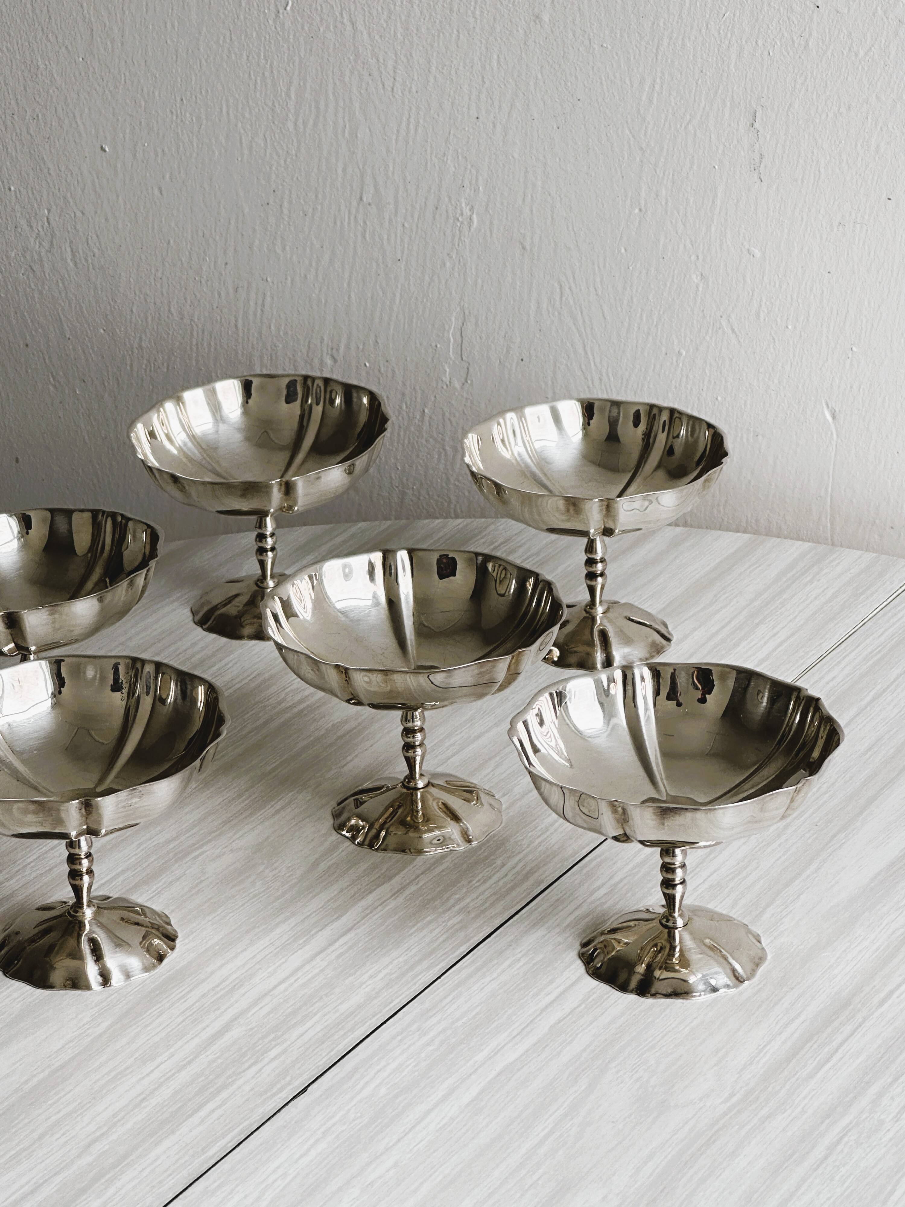 Set of 6 large antique stainless steel bowls