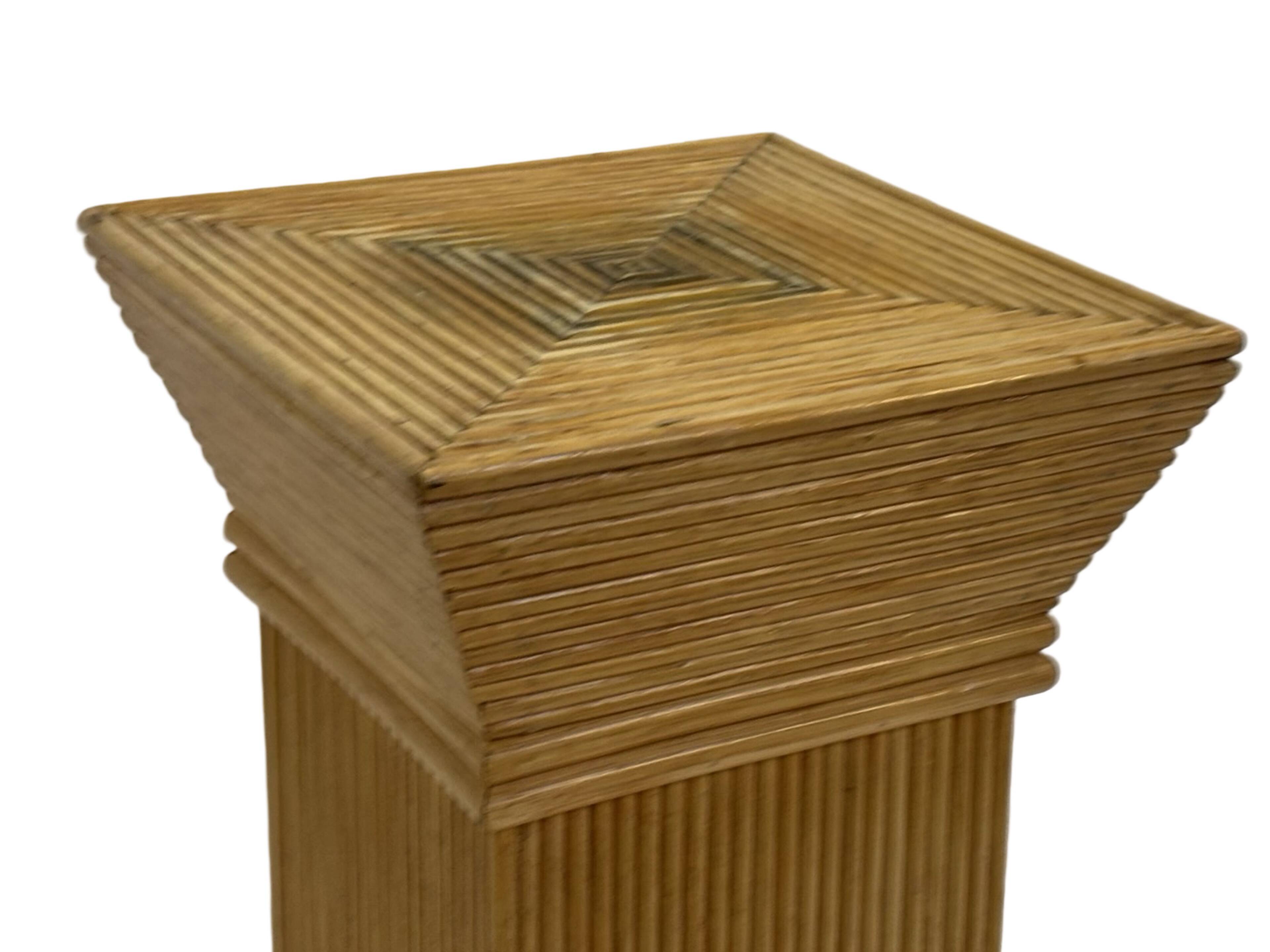 Vintage Rattan Column Planter Bamboo Bohemian Pillar '70s Rattan Mcguire