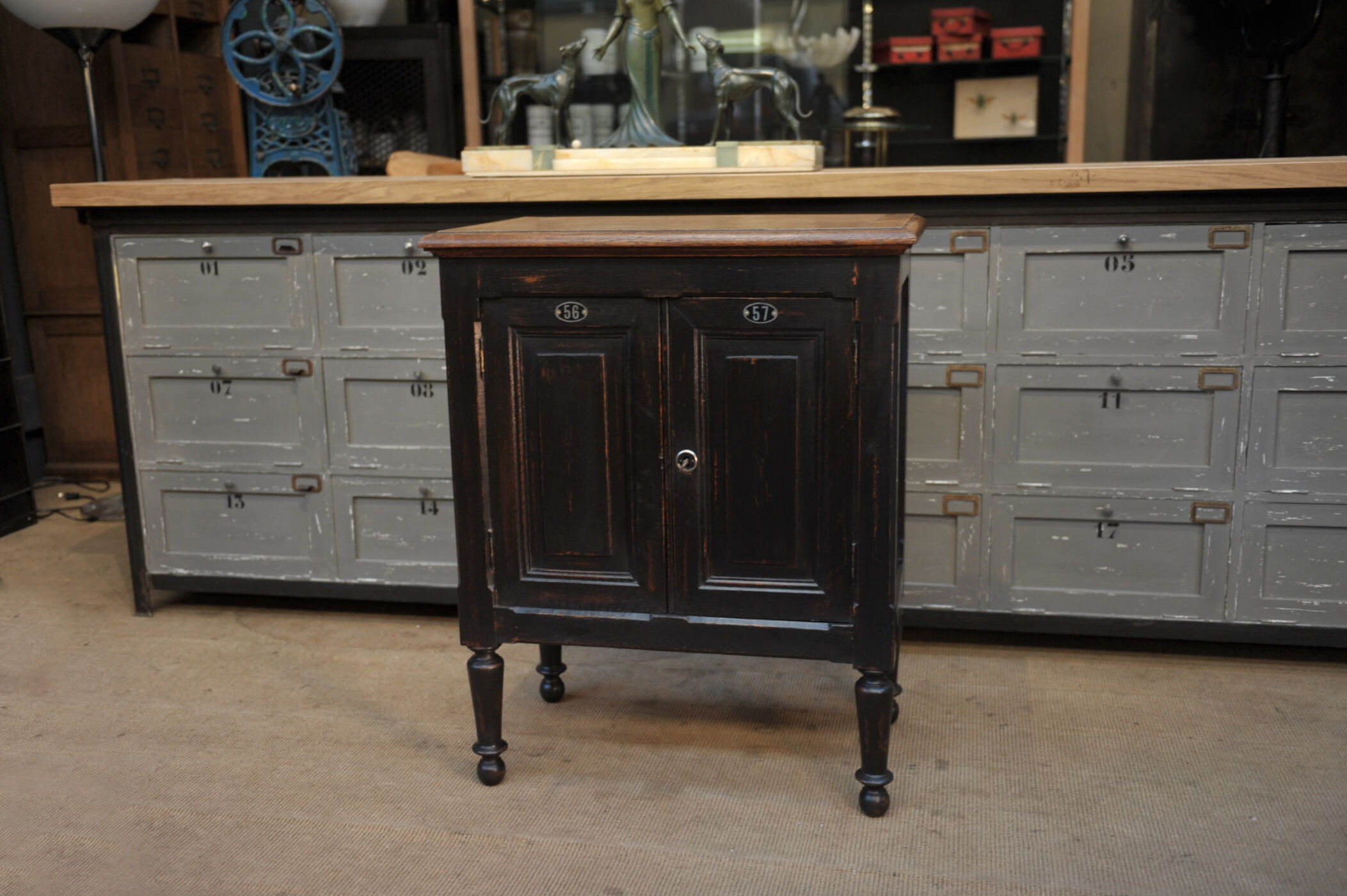 1930s Oak furniture with 2 black patinated doors.