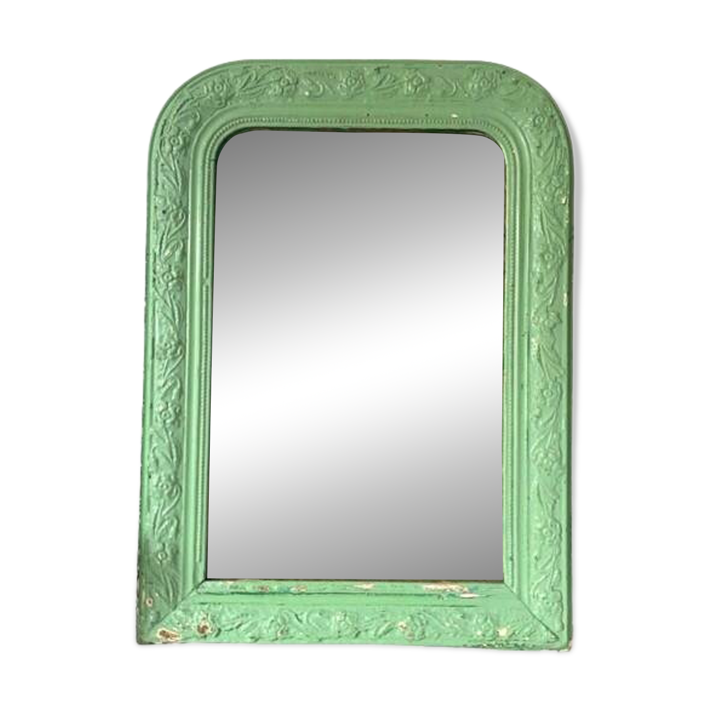 Classic antique mirror – wooden and plaster frame – repainted green from the 60s