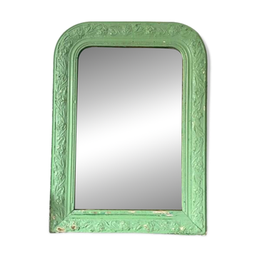 Classic antique mirror – wooden and plaster frame – repainted green from the 60s