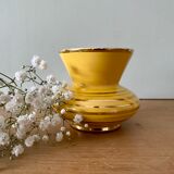 Vase vintage art déco en céramique jaune et doré