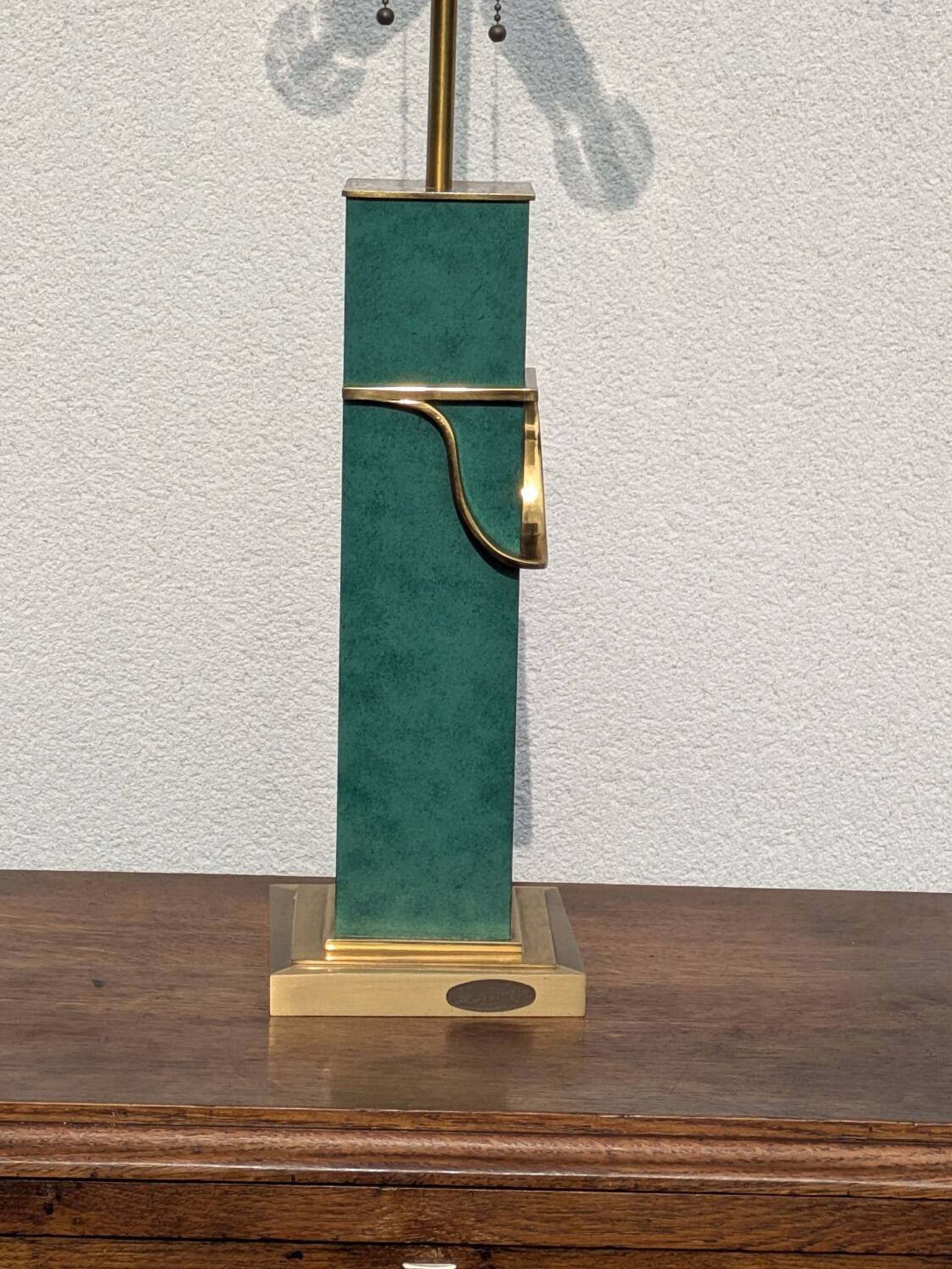 Pied de lampe vintage Jean Roche, 1980, laiton & vert