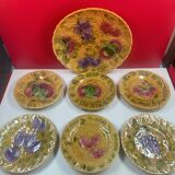 Complete service barbotine Sarreguemines dish + 12 Vintage Décor Fru plates