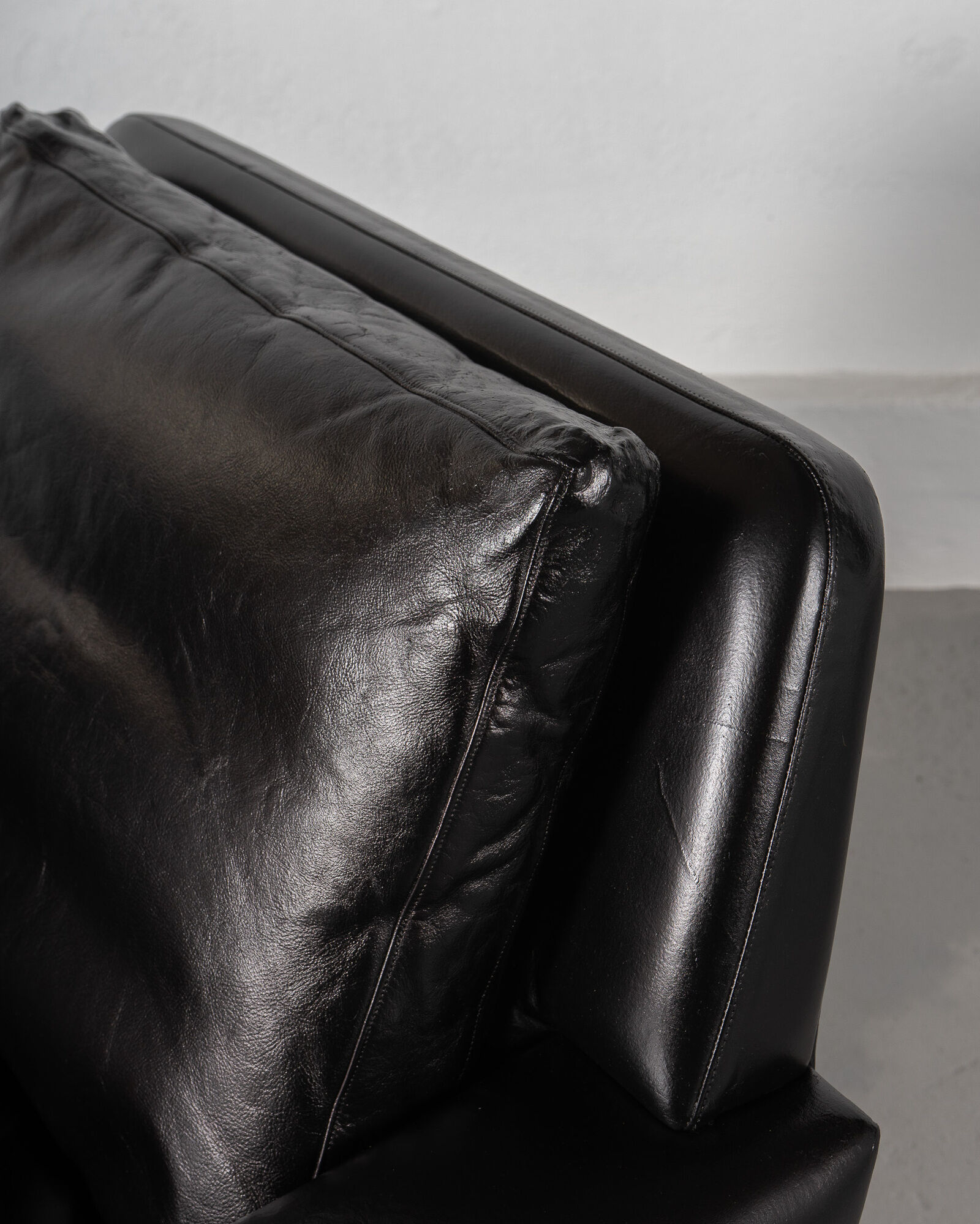 Mid Century Black Leather and Teak Scandinavian Armchair, Denmark, circa 1970