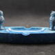 Ashtray in lapis lazuli, cut and polished, OWL/owl, stone