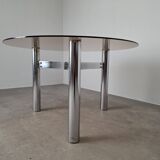 Mid-century Czechoslovak smoked glass coffee table, chrome metal, 1970s