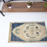 1X2 Blue vintage door mat rug, 1x2 Blue door mat rug, 2.7x1.5 Ft