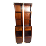 Pair of bedside tables with mahogany and brass shelf