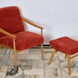 Fauteuil vintage avec repose-pieds Tchécoslovaquie années 1960