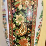 Chinese baluster porcelain vase with polychrome decoration of flowers and pagoda size xxl