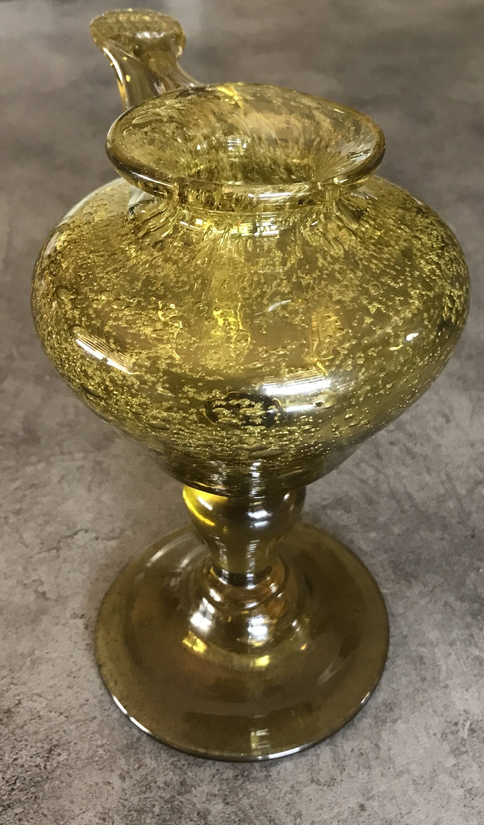 Yellow bubble hand blown glass oil lamp biot glassworks