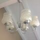Five-spoke chandelier in chrome-plated metal and structured/vintage glass 60s-70s