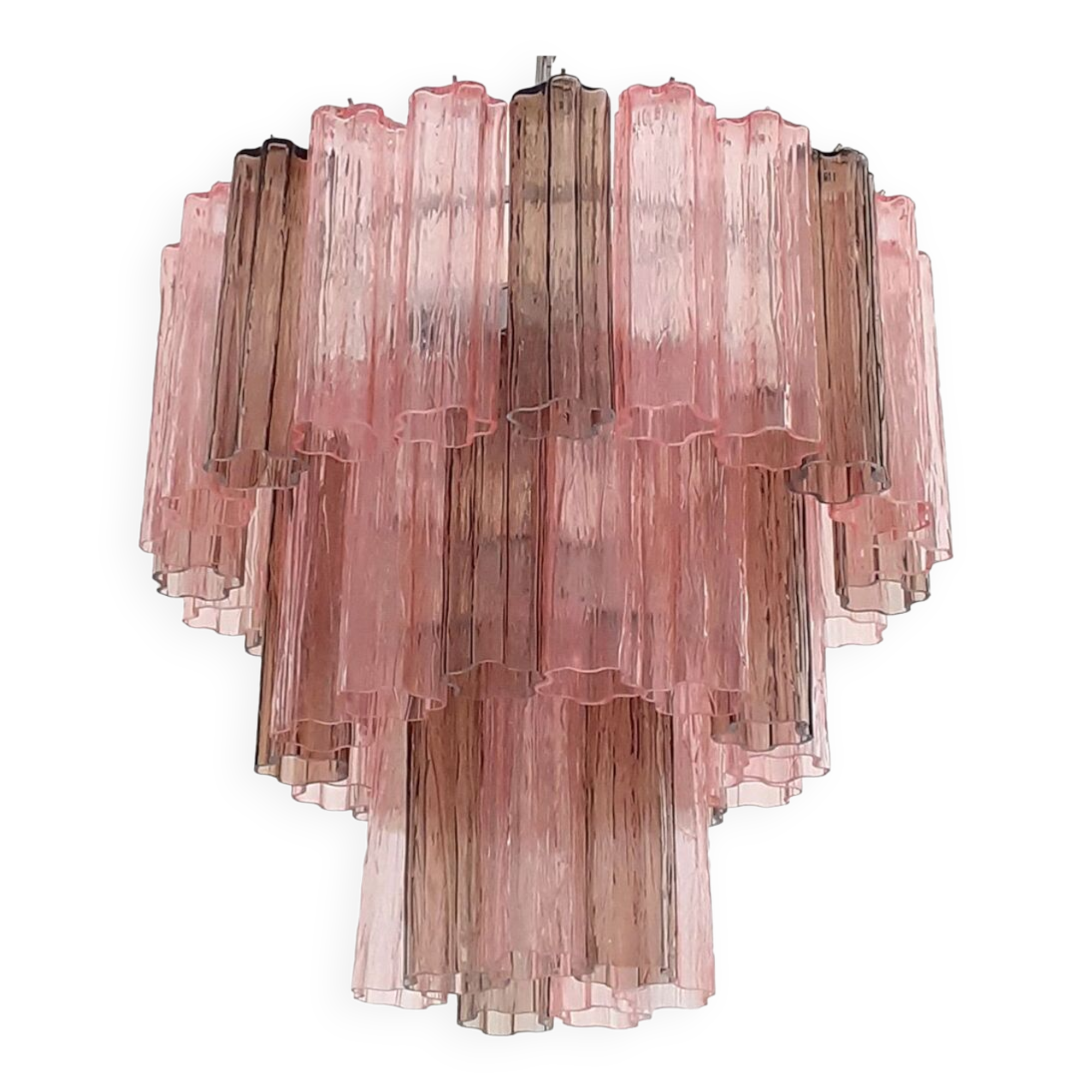 Fume’ and pink “tronchi” murano glass chandelier d60-3l