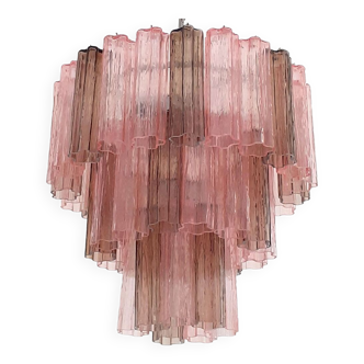 Lustre en verre de murano fumée et rose « tronchi » d60-3l