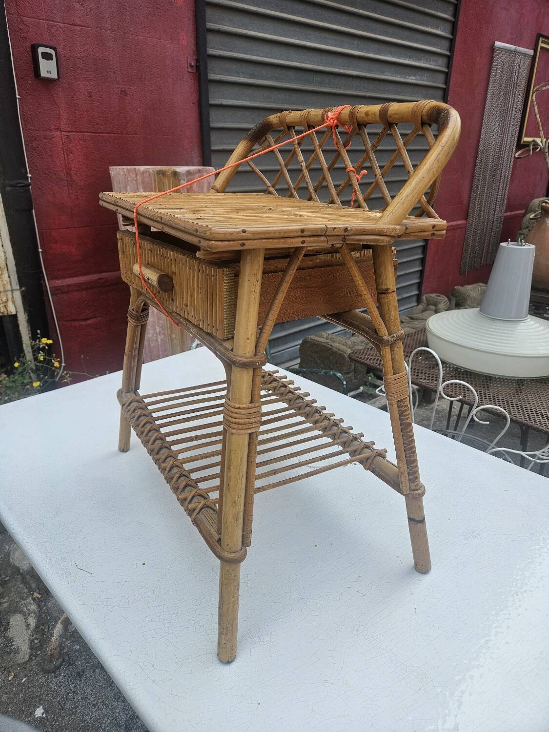 1960s rattan bedside table