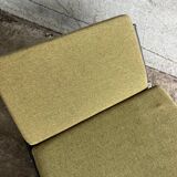 Day Bed sofa in skai, mottled green fabric and black metal 1950
