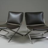 Pair of Flexform leather low chairs, Peter model, by Antonio Citterio