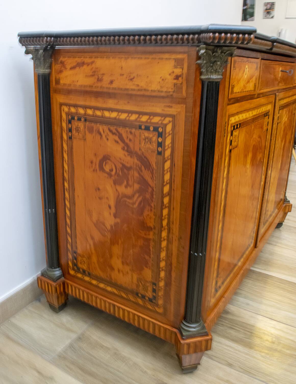 Napoleon III French Sideboard Inlaid with Geometric Floral Motifs, 1850