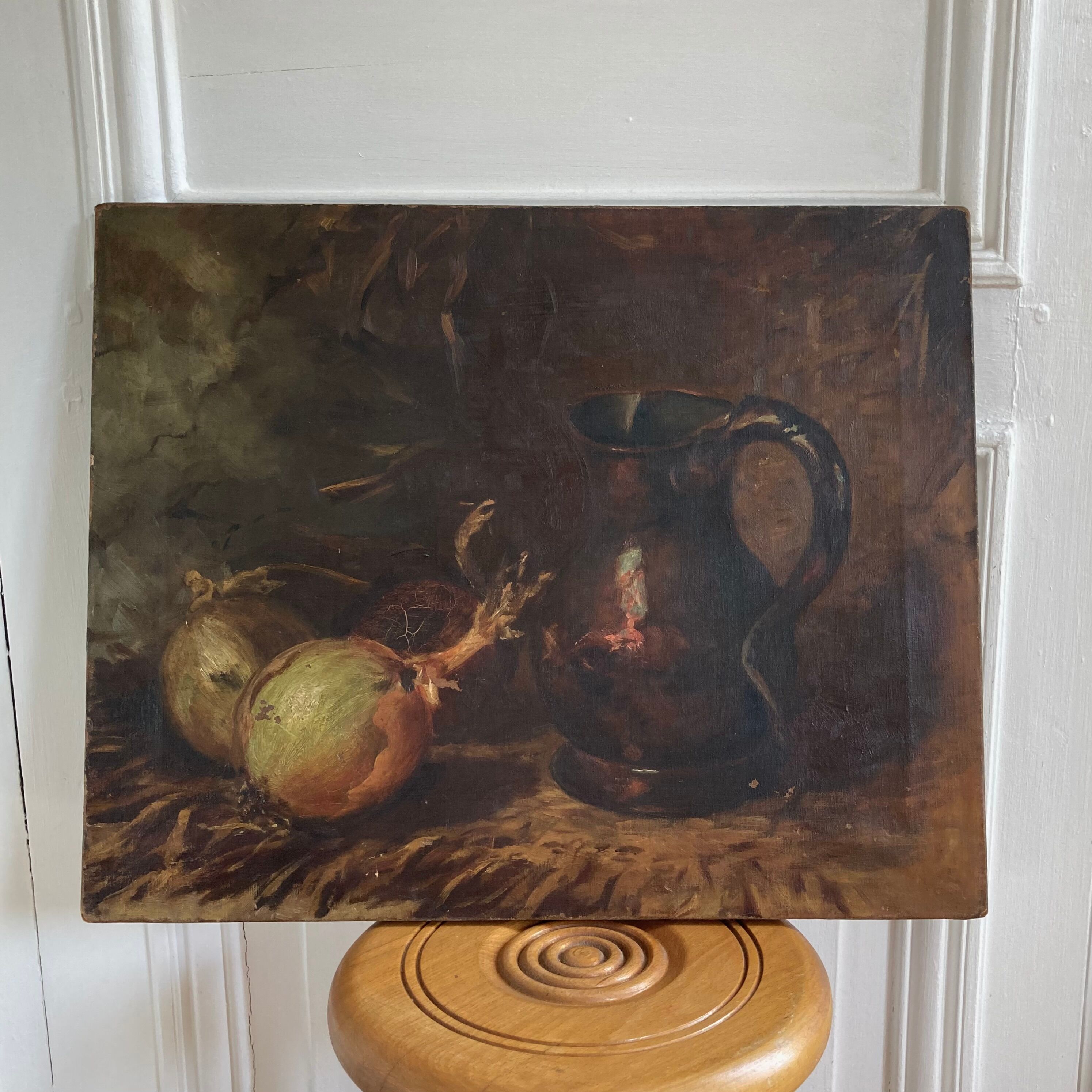Oil on canvas old still life with jug
