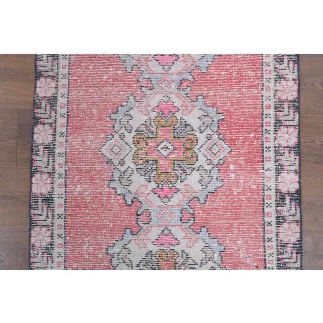Vintage Turkish Oushak Handmade Wool Cotton Pink Runner 88x273