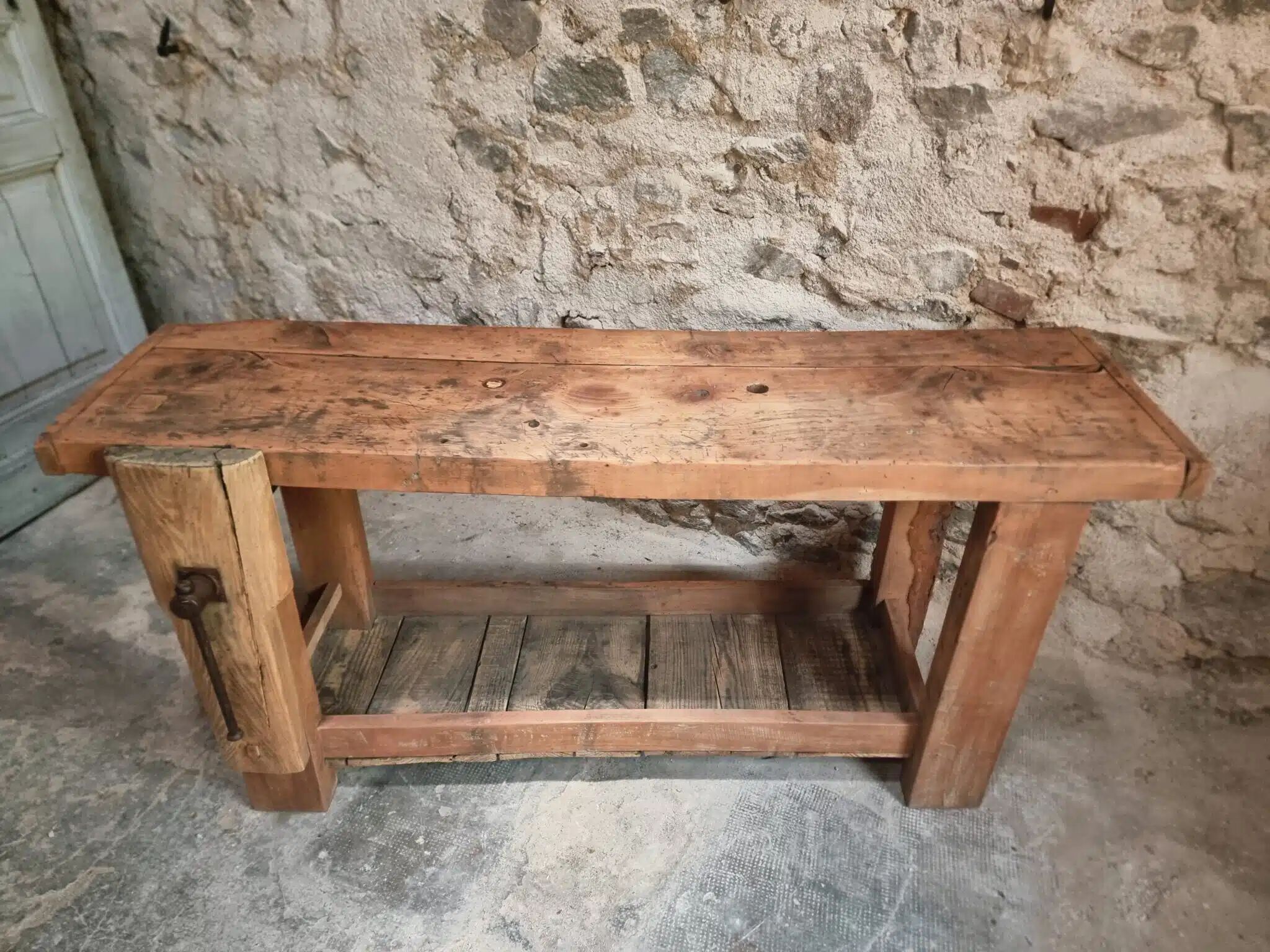 Rustic old workbench, carpenter's bench, console, washbasin unit, around 1900.