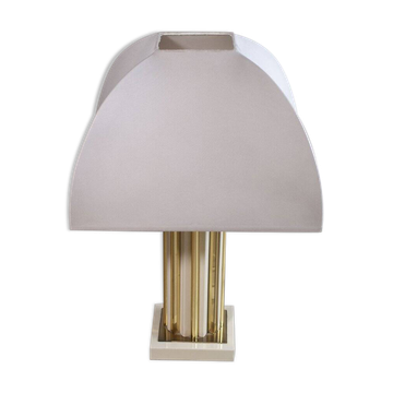 Table lamp in brass and lacquered metal with a fabric shade by Romeo Rega, 1960s.