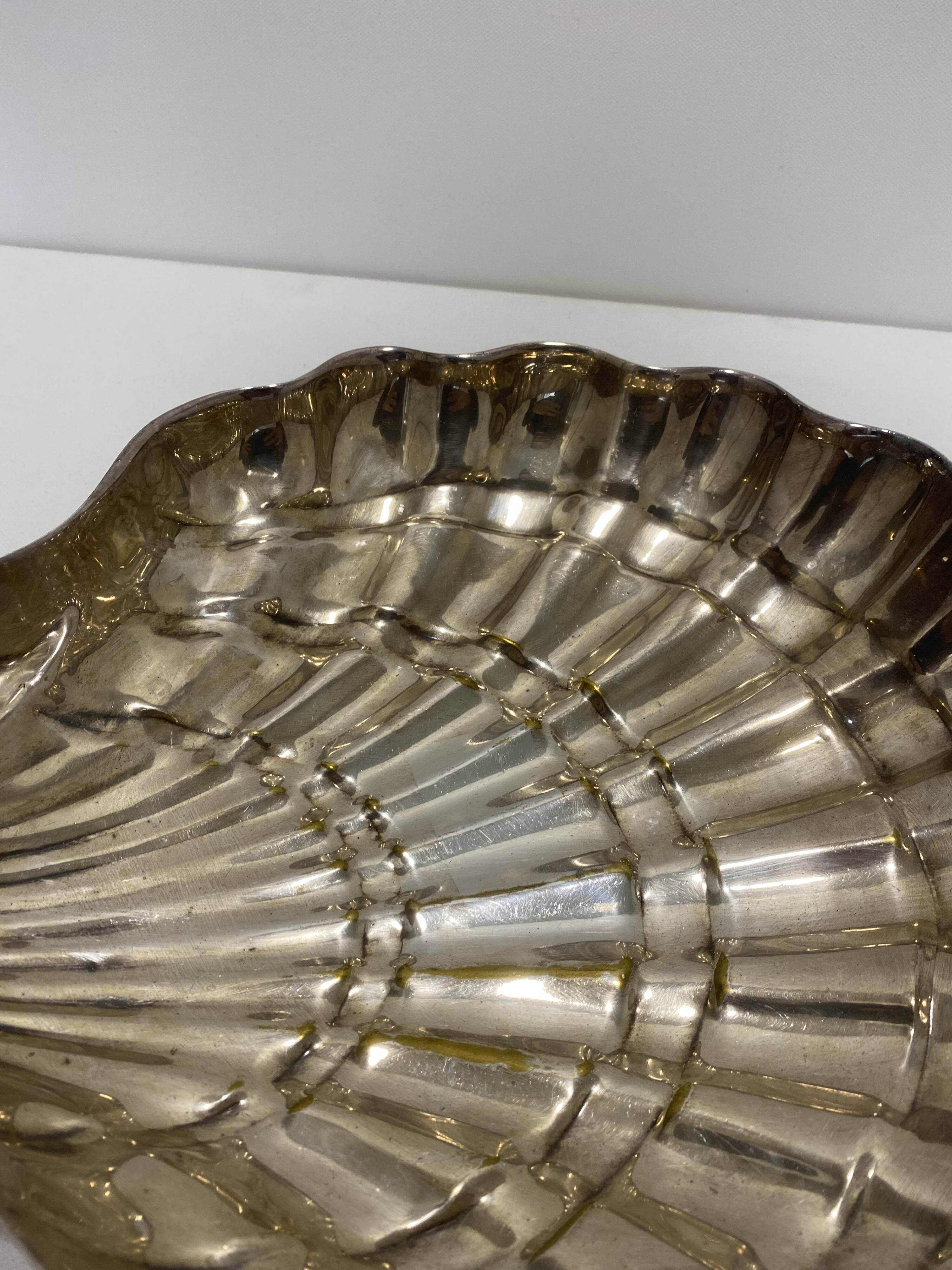 Large Silver Plated Sea Shell Plate Hollywood Regency Art Deco Italian 1970