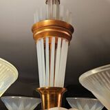 Art Deco chandelier by H.Petitot and Jean Gauthier in copper-plated metal and opal glass